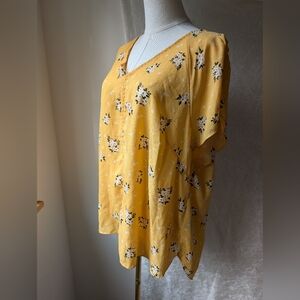 Zac And Rachel 2x Yellow White Blossom Short Sleeve Blouse V-neck
